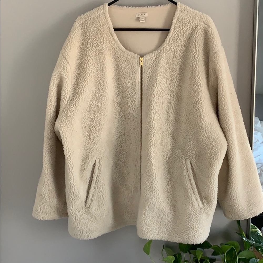 J crew fluffy jacket in cream